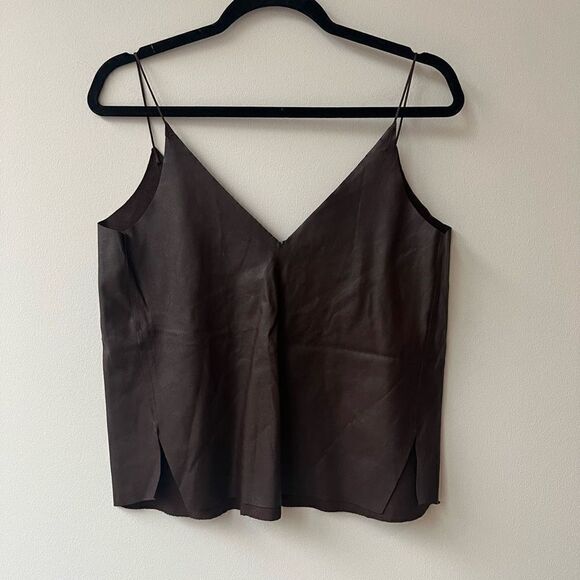 Zara Womens Tank Top Trafaluc Faux Leather V-Neck Strappy Brown Size Small - Picture 1 of 8